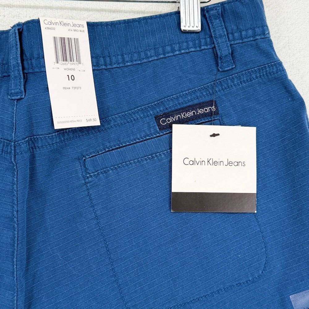 Calvin Klein Jeans Womens Size 10 Biro Blue Slub Textured Shorts New With Tags - Picture 4 of 7